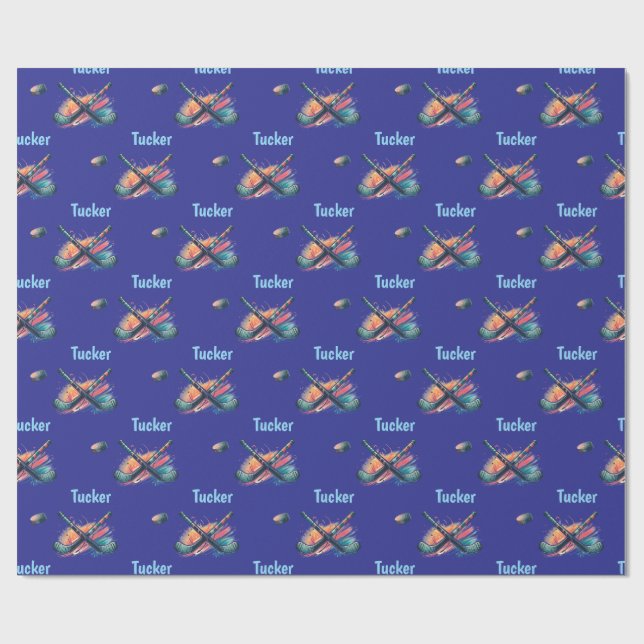 Personalized Hockey Name Wrapping Paper Roll Geschenkpapier (Flach)
