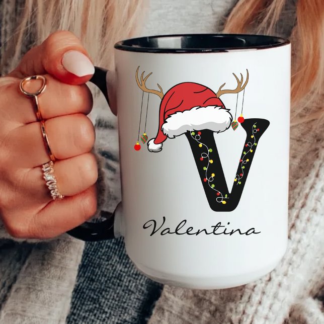 Personalized Holiday Alphabet Mug for Teachers Tasse (custom Christmas gift, Santa holiday mug, festive alphabet mug, holiday office gift for him or her,)