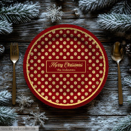 Personalized Holiday Paper Plates Red & Gold Dots Pappteller