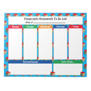 Personalized HOMEWORK TO DO LIST BOOKS Notizblock