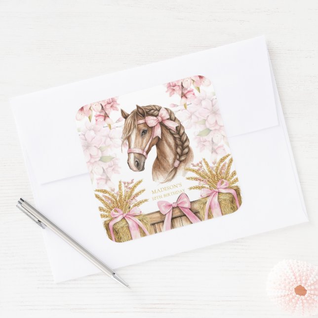 Personalized Horse Sticker – Blush Pink (Umschlag)