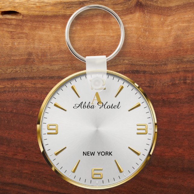 Personalized Hotel Name Luxury Gold Silver  Schlüsselanhänger (Vorderseite)