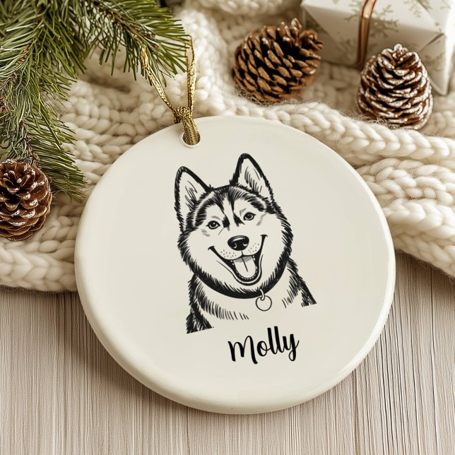 Personalized Husky Dog Christmas Keramik Ornament (Von Creator hochgeladen)