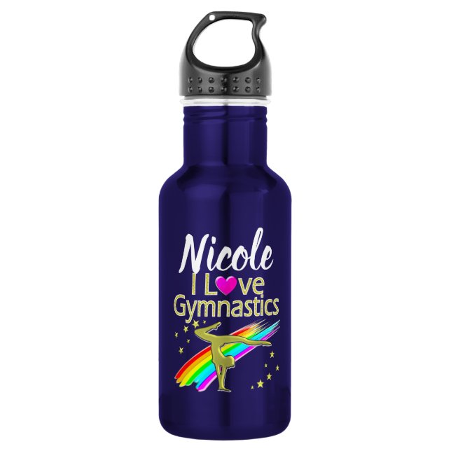 PERSONALIZED I LOVE GYMNASTICS DESIGN EDELSTAHLFLASCHE (Vorderseite)
