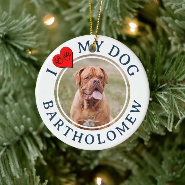 Personalized I LOVE MY DOG Photo Keramik Ornament (Baum)