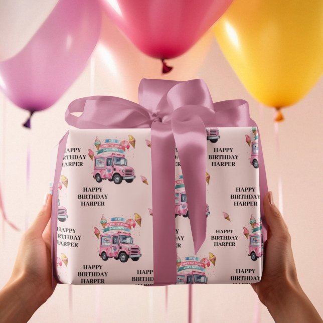 Personalized Ice Cream Truck Pink Birthday Geschenkpapier (Von Creator hochgeladen)