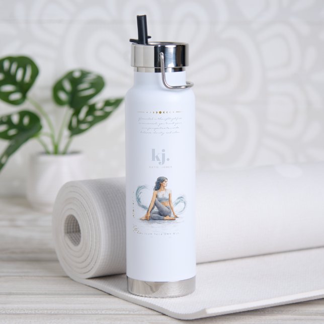 Personalized Illustrated Aquarius Zodiac Quote Trinkflasche (Yoga (gedreht)