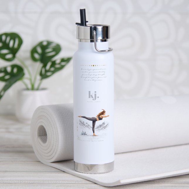 Personalized Illustrated Capricorn Zodiac Quote Trinkflasche (Yoga (gedreht)