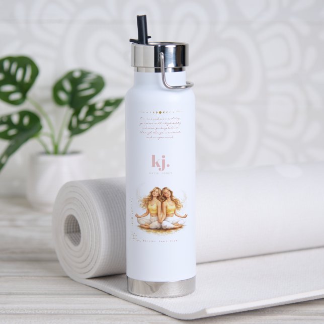 Personalized Illustrated Gemini Zodiac Quote Trinkflasche (Yoga (gedreht)