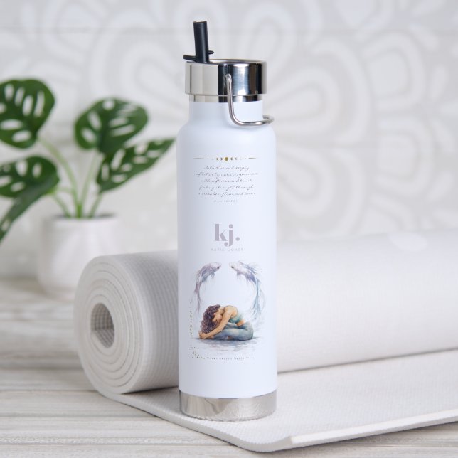 Personalized Illustrated Pisces Zodiac Quote Trinkflasche (Yoga (gedreht)