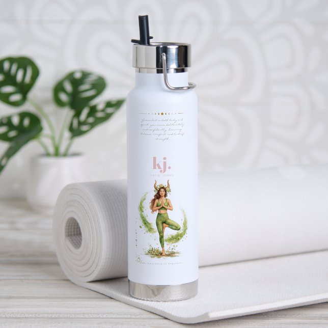 Personalized Illustrated Taurus Zodiac Quote Trinkflasche (Yoga (gedreht)