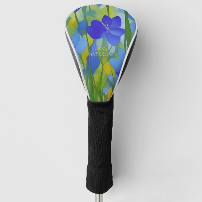 PERSONALIZED Impressionist Texas Bluebonnets Golf Headcover (Vorderseite)