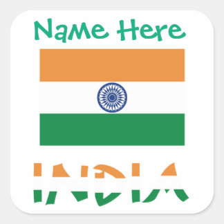 Personalized India Flag Square Label  Quadratischer Aufkleber