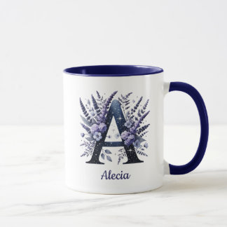 Personalized Initial A Floral Custom Name Monogram Tasse