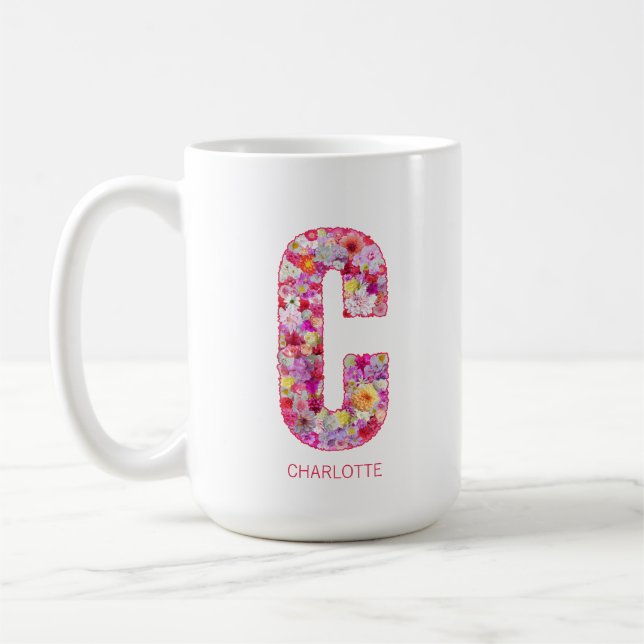 Personalized Initial | Floral Letter C Monogram  Kaffeetasse (Links)