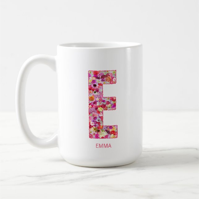 Personalized Initial | Floral Letter E Monogram  Kaffeetasse (Links)