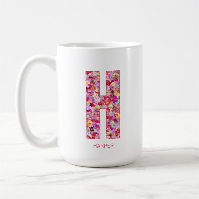 Personalized Initial | Floral Letter H Monogram  Kaffeetasse (Links)