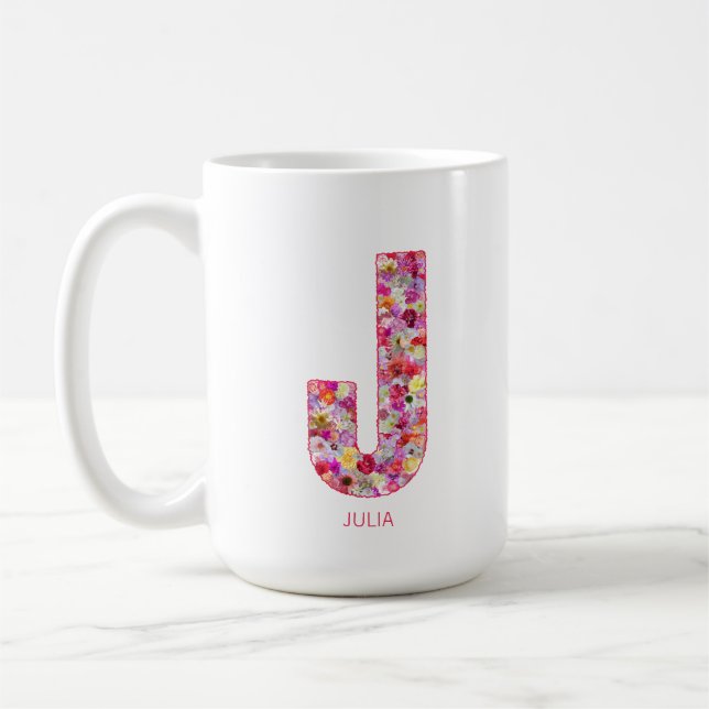 Personalized Initial | Floral Letter J Monogram  Kaffeetasse (Links)