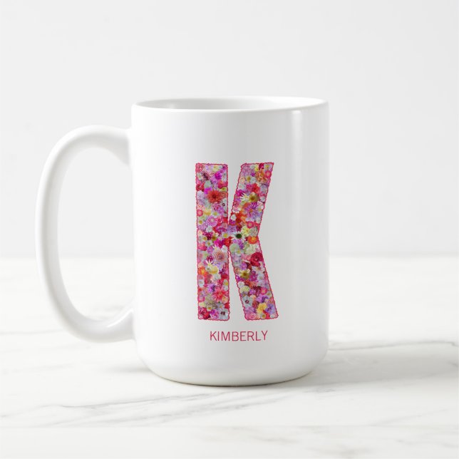 Personalized Initial | Floral Letter K Monogram  Kaffeetasse (Links)
