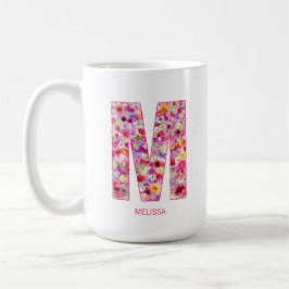 Personalized Initial | Floral Letter M Monogram  Kaffeetasse
