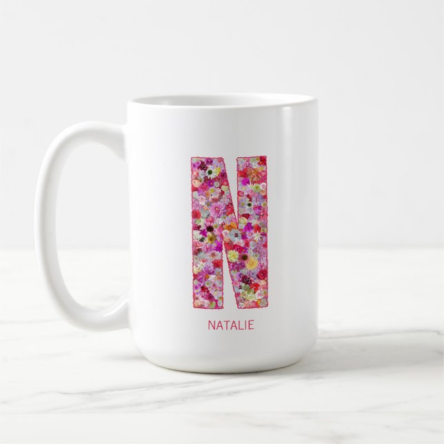 Personalized Initial | Floral Letter N Monogram  Kaffeetasse (Links)
