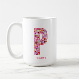 Personalized Initial | Floral Letter P Monogram  Kaffeetasse
