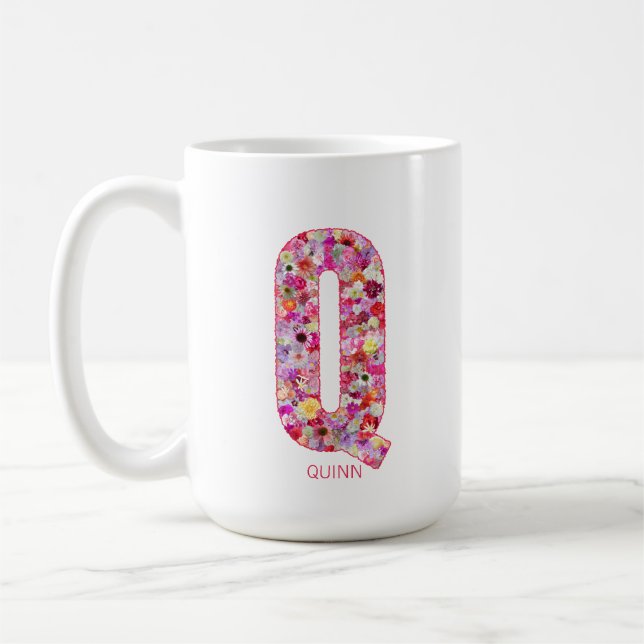Personalized Initial | Floral Letter Q Monogram  Kaffeetasse (Links)