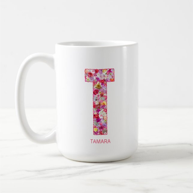 Personalized Initial | Floral Letter R Monogram  Kaffeetasse (Links)