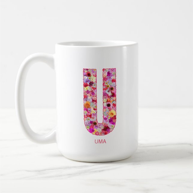 Personalized Initial | Floral Letter U Monogram  Kaffeetasse (Links)