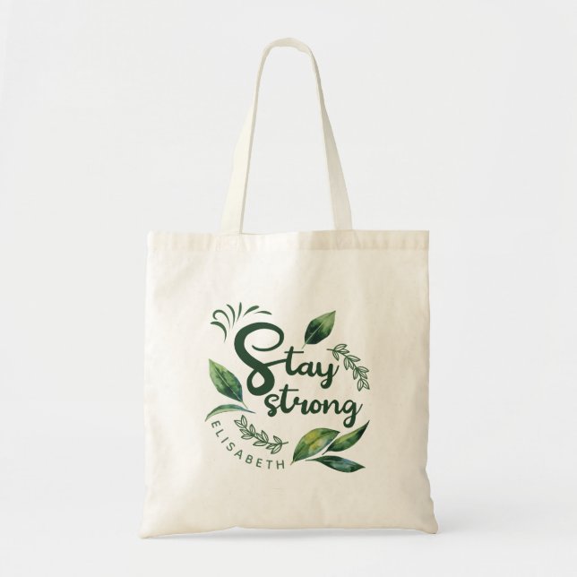 Personalized Inspirational Quote with Green Leaves Tragetasche (Vorne)