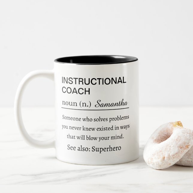 Personalized Instructional Coach Definition Zweifarbige Tasse (Mit Donut)