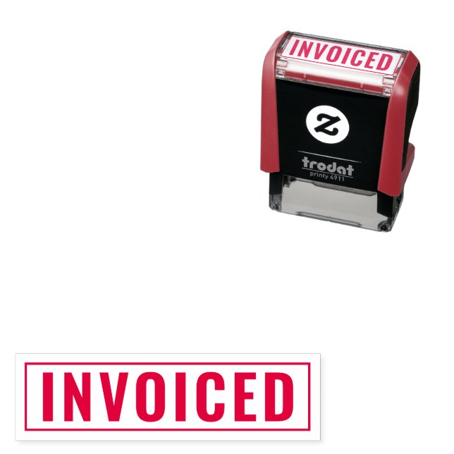 Personalized INVOICED Label Self Inking Stamp Desi Permastempel (Beispiel)