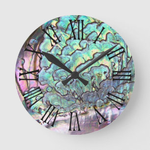Personalized Iridescent Beautiful Natural Abalone Runde Wanduhr