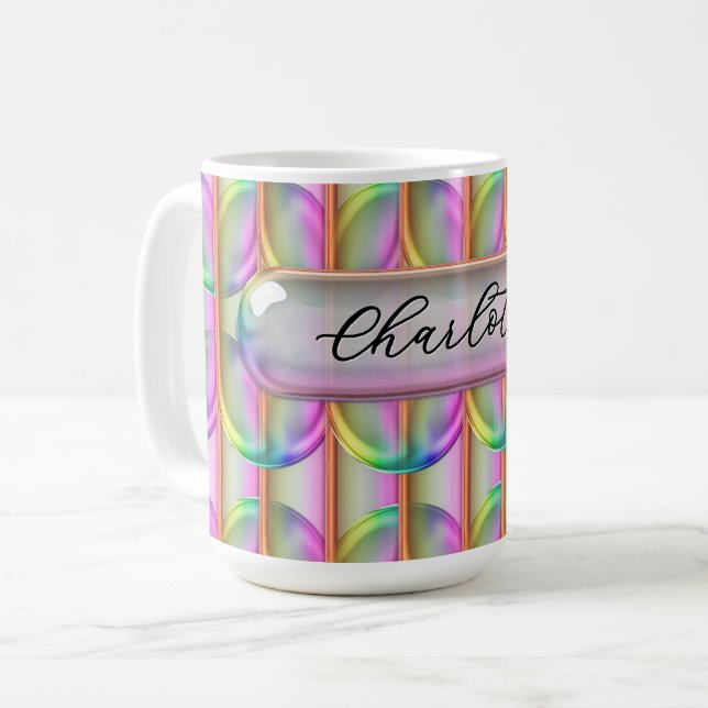 Personalized Iridescent Glass Custom Name Modern Kaffeetasse (Vorderseite Links)