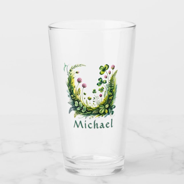 Personalized Irish Botanical Shamrock Pint Glass Glas (Vorderseite)