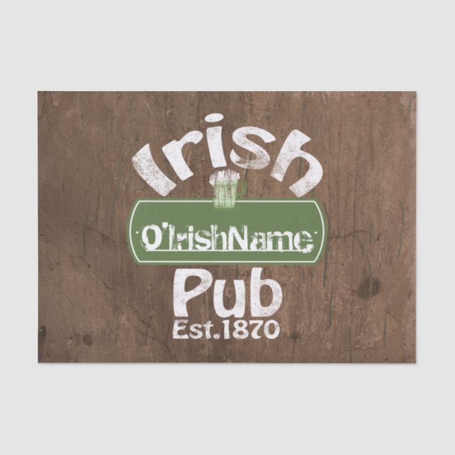 Personalized Irish Pub Old Keg Effect Sign Seidenpapier (Vorderseite)