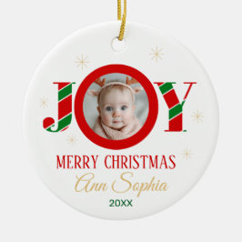 Personalized Joy Christmas Photo Keramik Ornament