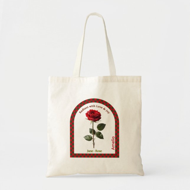 Personalized June Birth Month Flower Tote Bag Tragetasche (Vorne)