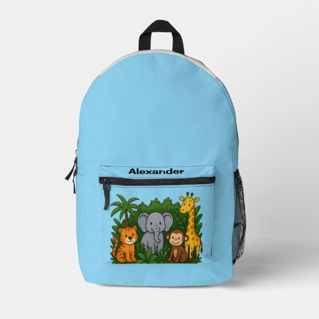 Personalized Jungle Animal Backpack – Fun Safari  Bedruckter Rucksack (Vorderseite)