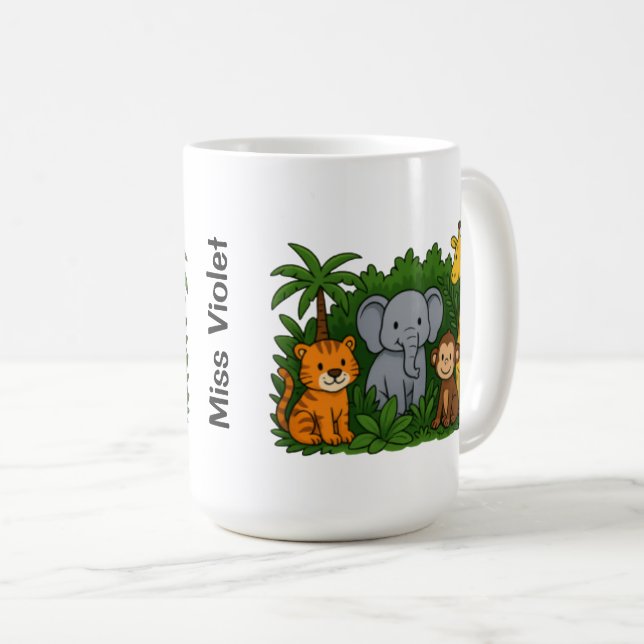 Personalized Jungle Animal Mug – Fun Teacher Gift  Kaffeetasse (VorderseiteRechts)