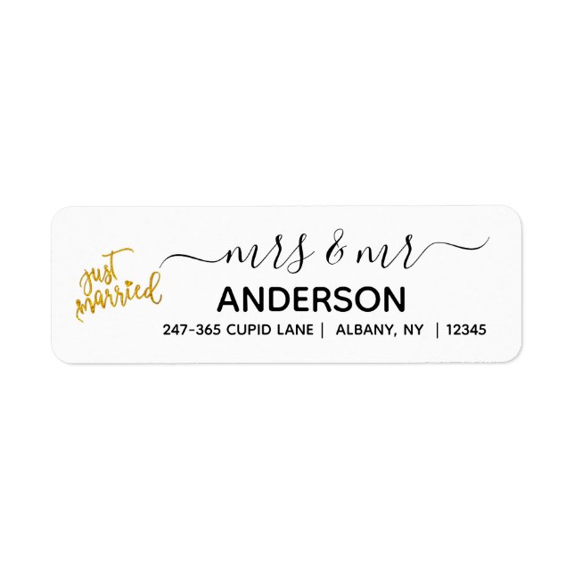 Personalized Just Married Gold Return Address Labe (Vorne)