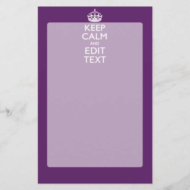 Personalized KEEP CALM AND Your Text on Purple Briefpapier (Vorderseite)