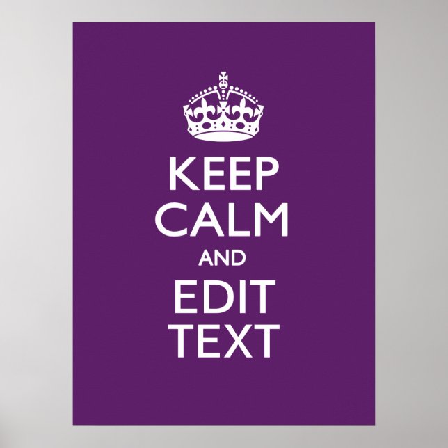 Personalized KEEP CALM AND Your Text on Purple Poster (Vorne)