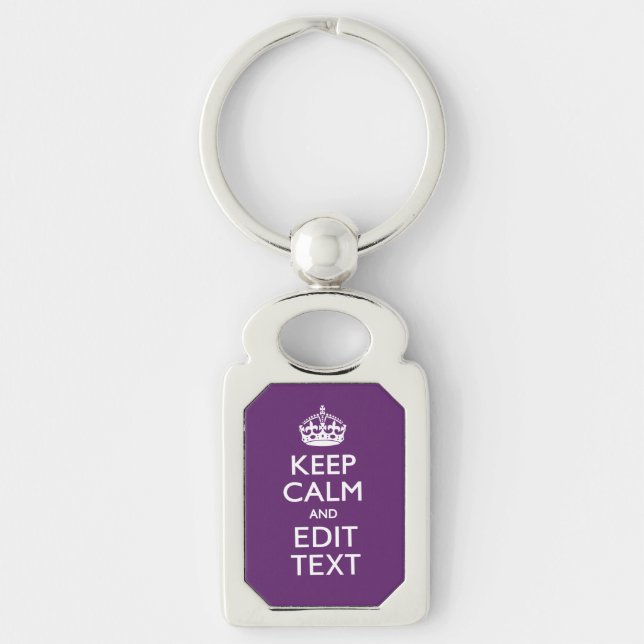 Personalized KEEP CALM AND Your Text on Purple Schlüsselanhänger (Vorderseite)