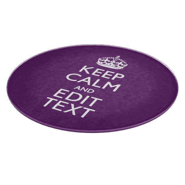 Personalized KEEP CALM AND Your Text on Purple Schneidebrett (Ecke)