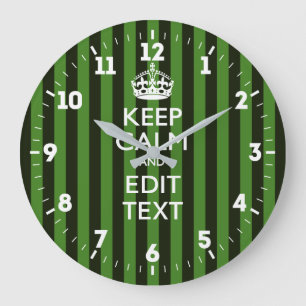 Personalized Keep Calm Get Your Text Green Stripes Große Wanduhr