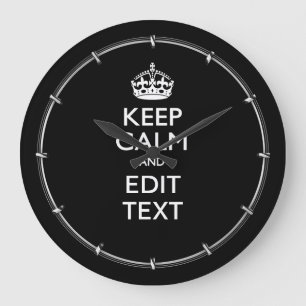 Personalized KEEP CALM Have Your Text on Black Große Wanduhr
