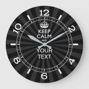 Personalized KEEP CALM your text Black Dial Große Wanduhr