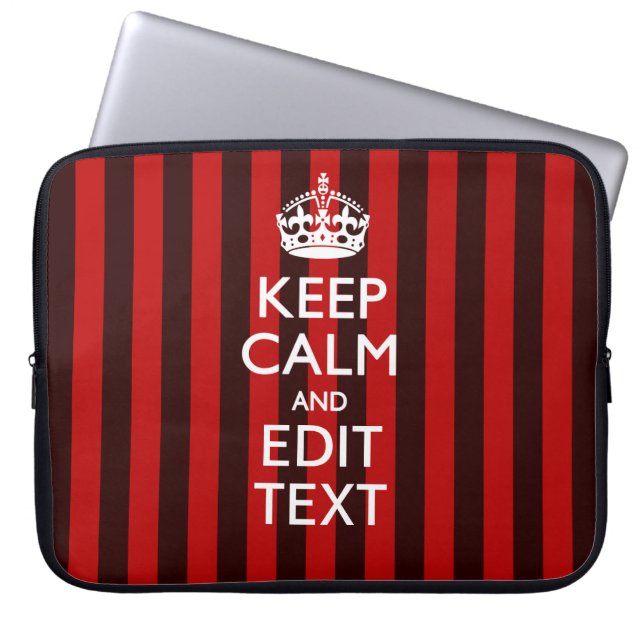 Personalized Keep Calm Your Text on Red Stripes Laptopschutzhülle (Vorderseite)