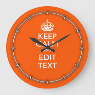 Personalized KEEP CALM Your Text Orange Accent Große Wanduhr